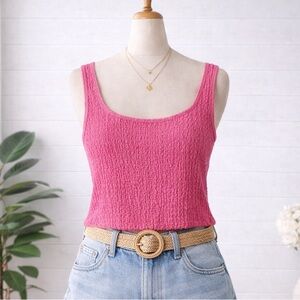 Old Navy Bright Pink Textured Square Neck Tank Top Size Small